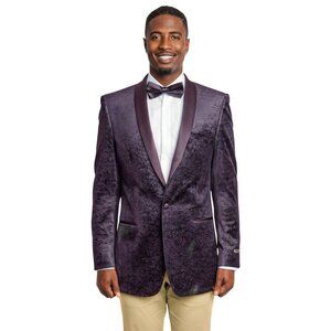 Empire™ Fuzzy Textured Velvet Dinner Jacket Modern-Fit, Satin Shawl Lapel, Plum